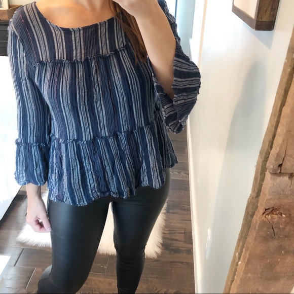 Blue Rain Tops - Blue Rain large romantic boho bell sleeve top